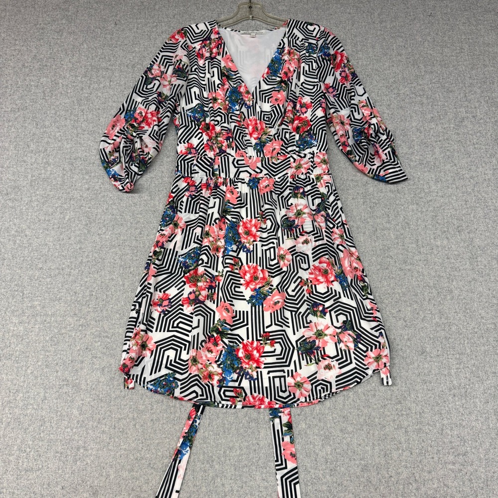 Daniel Rainn | Floral Geometric Wrap Dress | S | Multi | 3/4 Tab Sleeve 2614